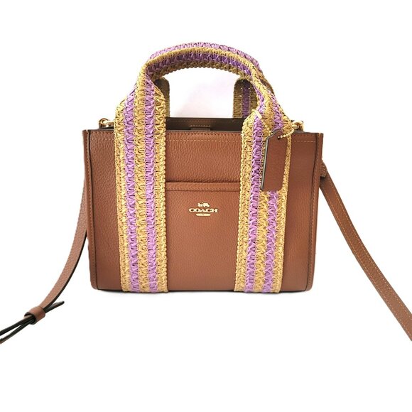 Coach CBG91 Straw Webbing Smith Tote 24 Crossbody Handbag Redwood Multi - Picture 2 of 7